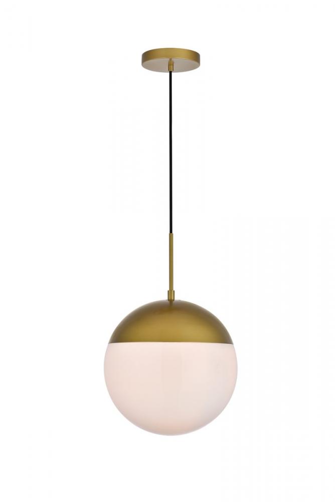 Eclipse 1 Light Brass Pendant with Frosted White Glass