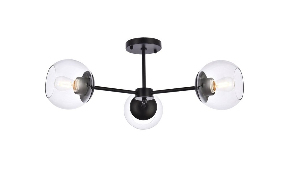 Briggs 26 Inch Flush Mount in Black with Clear Shade