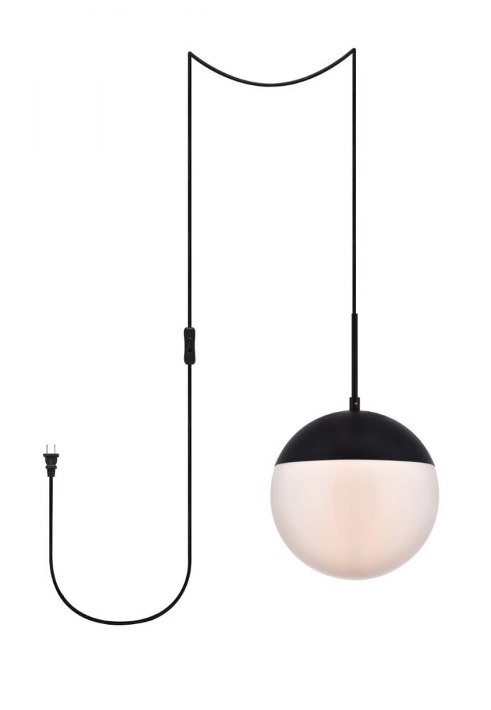 Eclipse 1 Light Black Plug in Pendant with Frosted White Glass