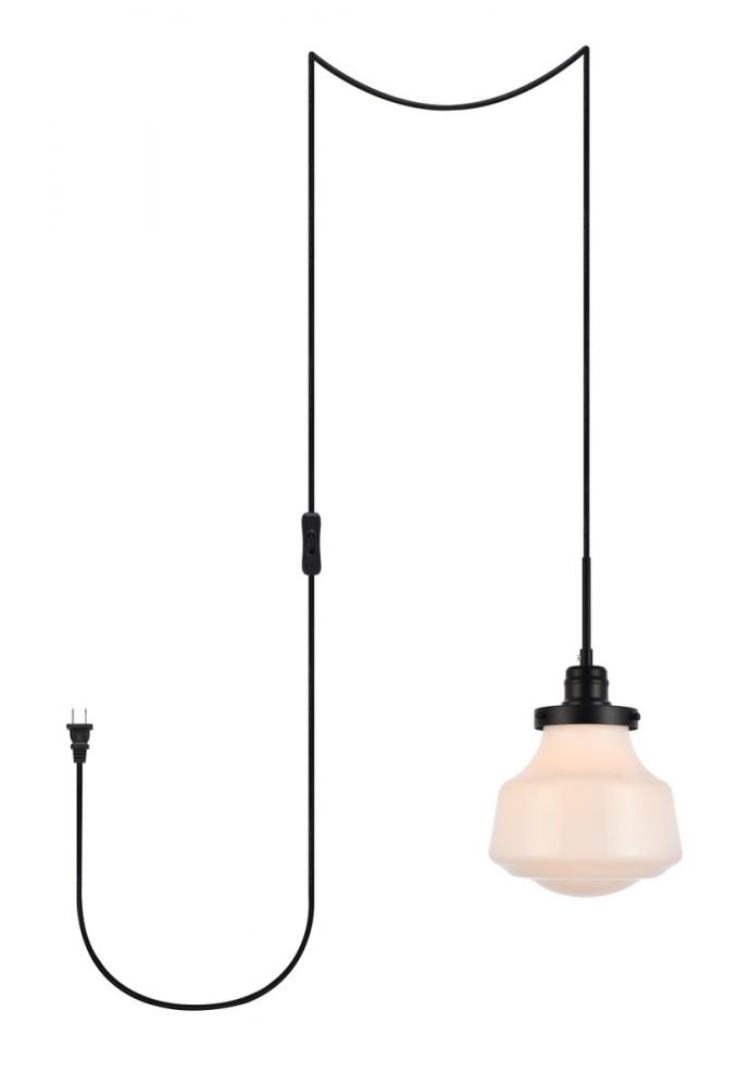 Lyle 1 Light Black and Frosted White Glass Plug in Pendant