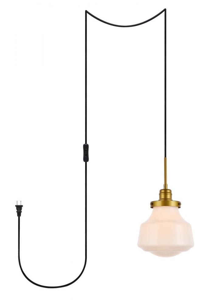 Lyle 1 Light Brass and Frosted White Glass Plug in Pendant