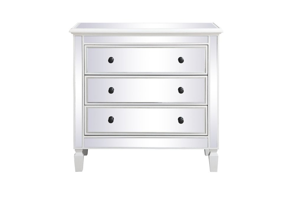 33 inch mirrored 3 drawer chest in antique white