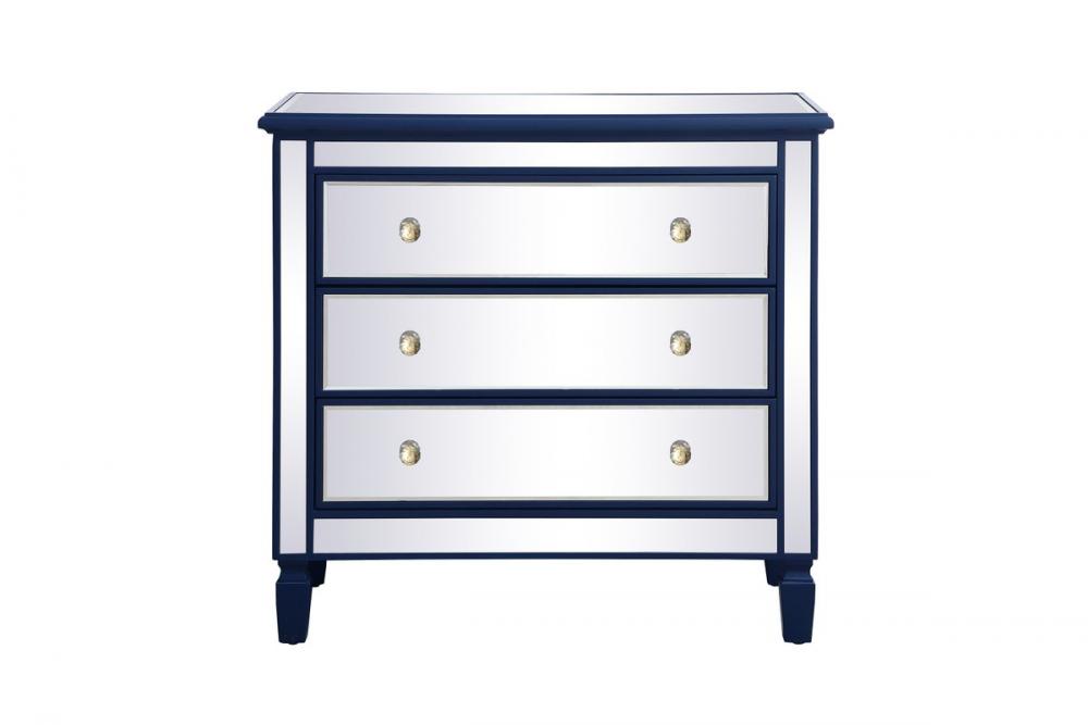 33 Inch Mirrored 3 Drawer Chest in Blue