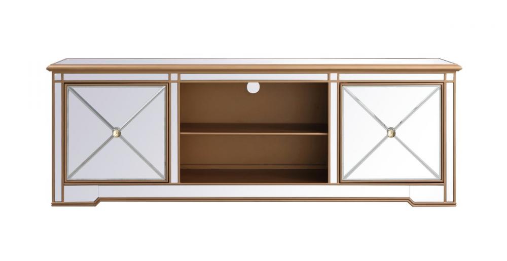 Modern 72 In. Mirrored Tv Stand in Antique Gold