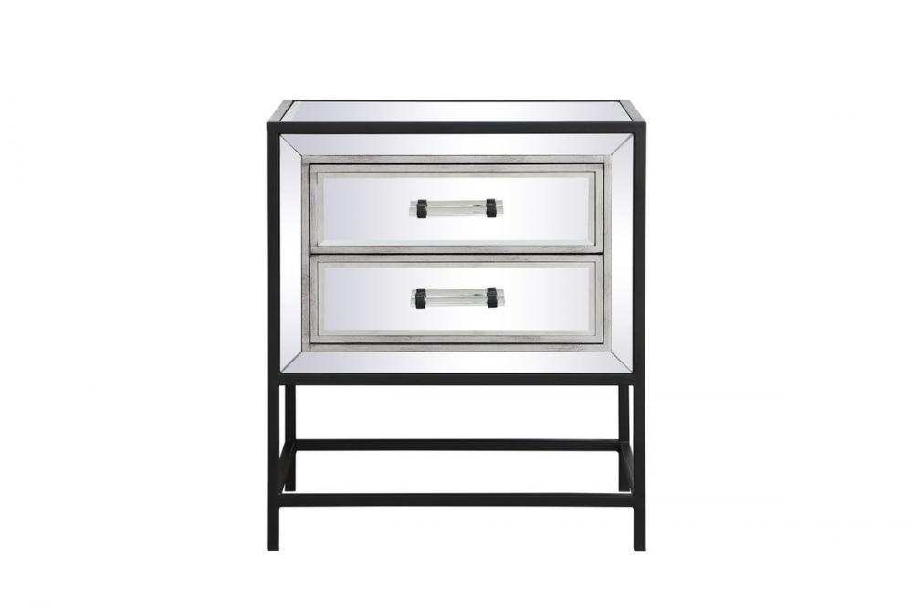 21 Inch Mirrored Two Drawers End Table in Black