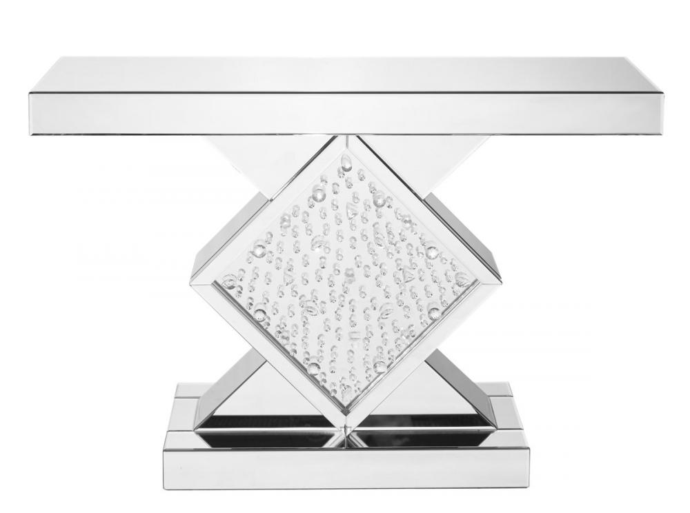 47 inch Rectangle Crystal Console Table in Clear Mirror Finish