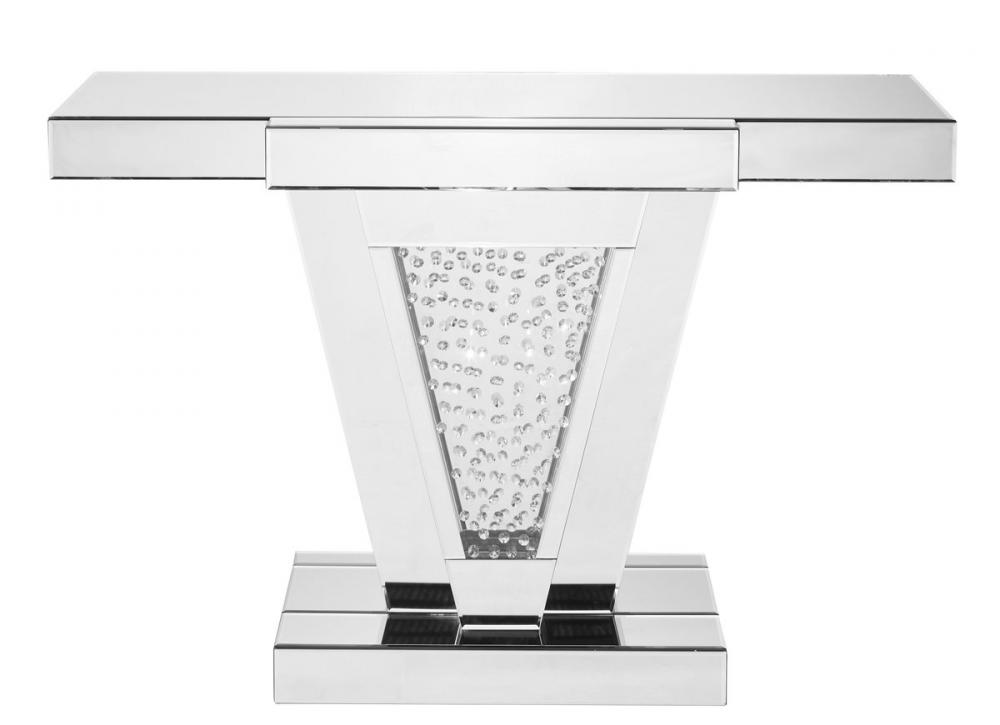 47 inch Rectangle Crystal Console Table in Clear Mirror Finish