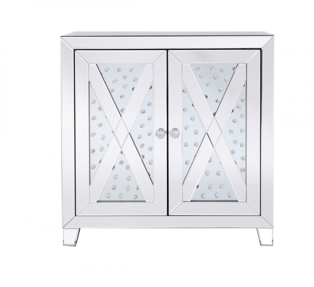 28 in Clear Crystal Mirrored Two Door Cabinet