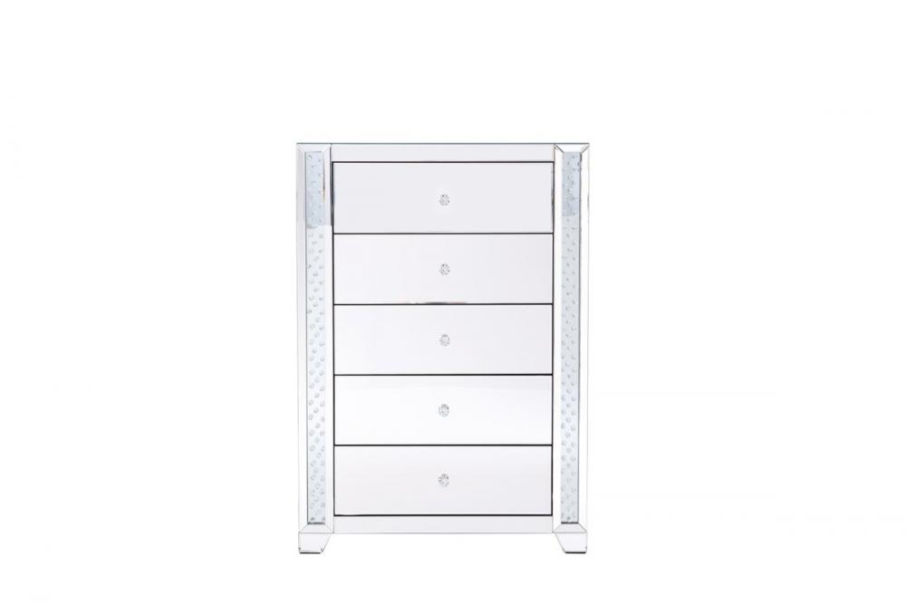 34 In. Clear Crystal Mirrored Five Drawer Cabinet