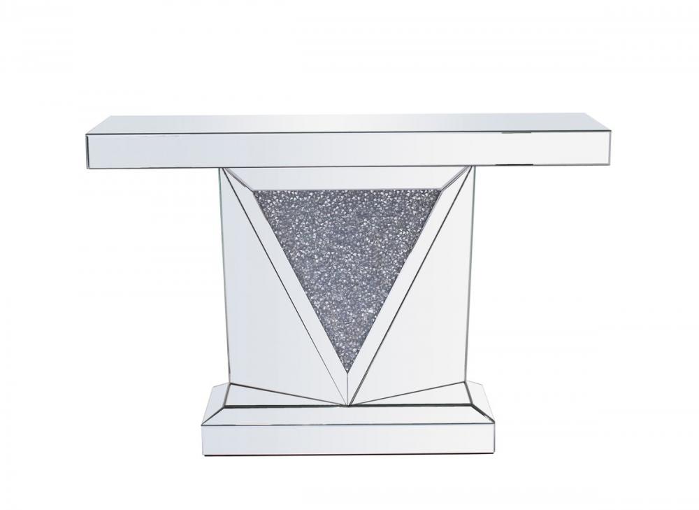 47 Inch Rectangle Crystal Console Table Silver Royal Cut Crystal