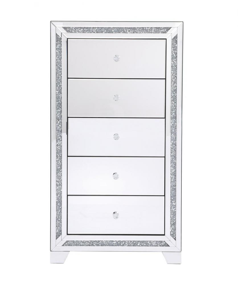 25.5 in. crystal mirrored 5 drawer cabinet