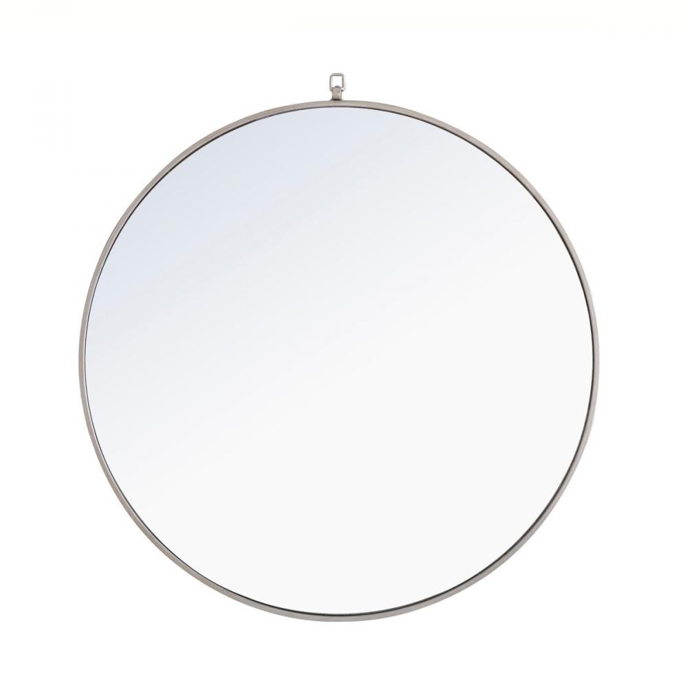 Metal Frame Round Mirror with Decorative Hook 42 Inch Silver Finish