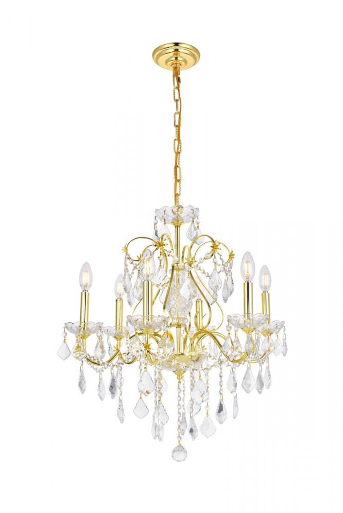 St. Francis 6 Light Gold Chandelier Clear Royal Cut Crystal