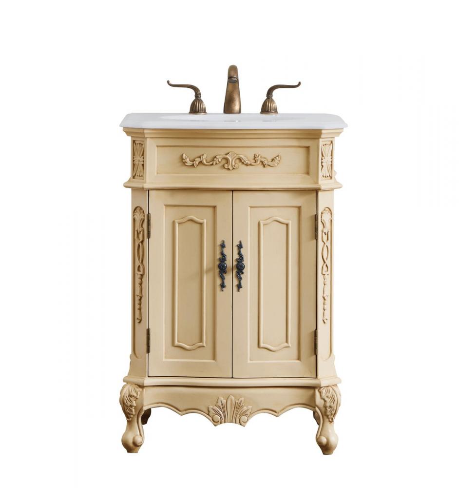 24 Inch Single Bathroom Vanity in Light Antique Beige with Ivory White Engineered Marble