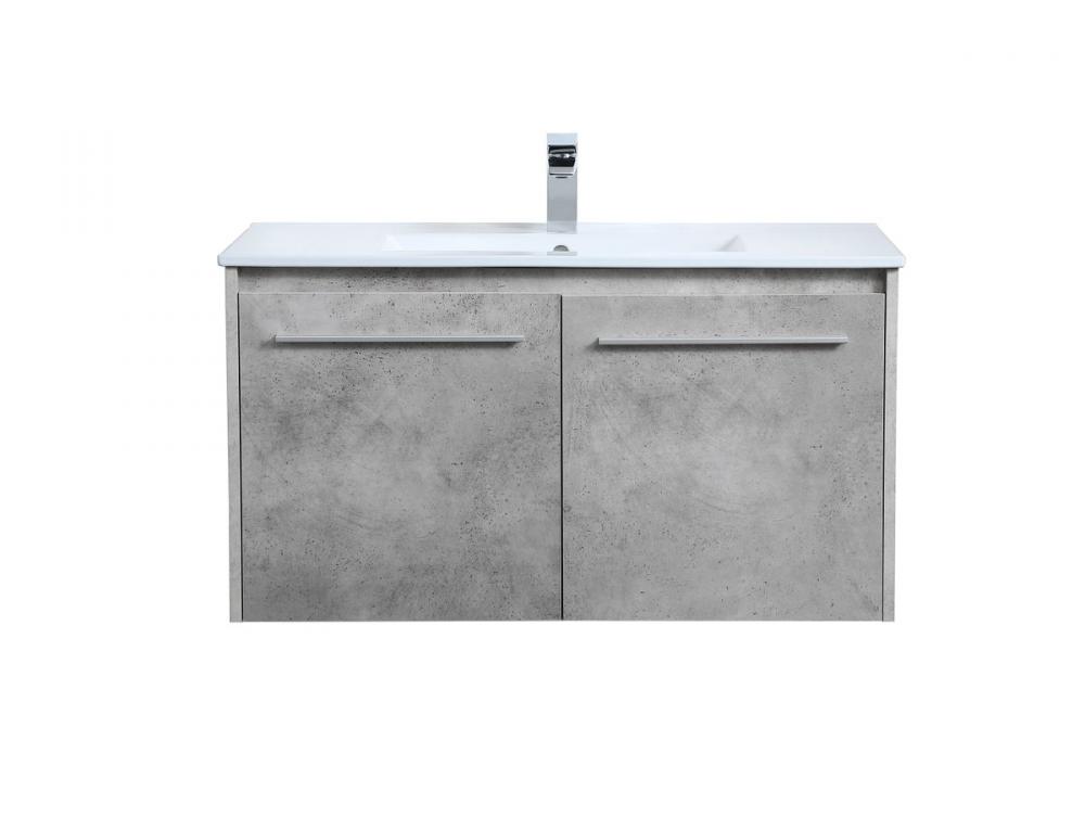 36 Inch Single Bathroom Floating Vanity in Concrete Grey