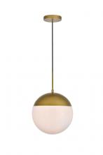 Elegant LD6042BR - Eclipse 1 Light Brass Pendant with Frosted White Glass