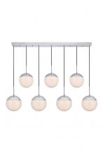 Elegant LD6088C - Eclipse 7 Lights Chrome Pendant With Frosted White Glass