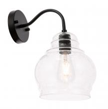 Elegant LD6192BK - Pierce 1 Light Black And Clear Seeded Glass Wall Sconce
