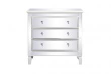Elegant MF6-1019AW - 33 inch mirrored 3 drawer chest in antique white