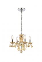 Elegant V7804D15GT-GT/RC - Rococo 4 Light Golden Teak Pendant Golden Teak (Smoky) Royal Cut Crystal