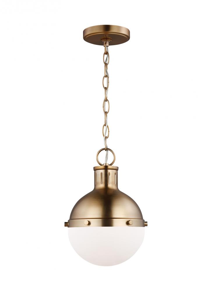 Hanks transitional 1-light LED indoor dimmable mini ceiling hanging single pendant light in satin br
