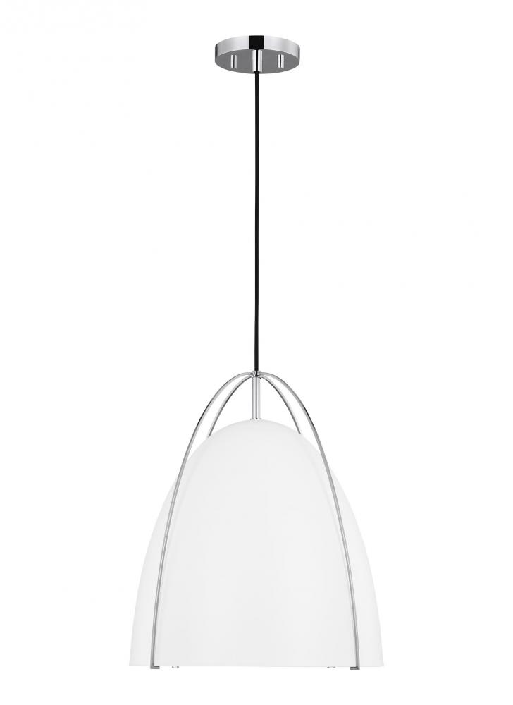 Norman modern 1-light LED indoor dimmable large ceiling hanging single pendant light in chrome silve