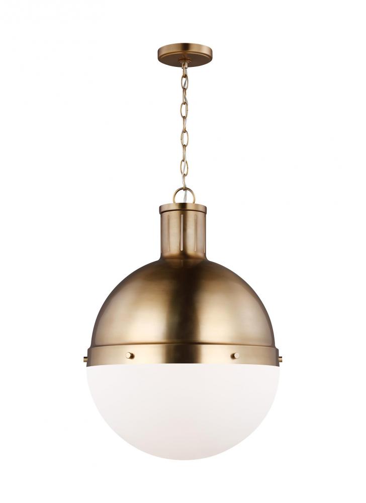 Hanks transitional 1-light LED indoor dimmable large ceiling hanging single pendant light in satin b