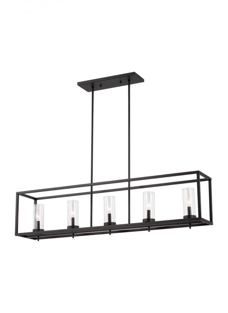 Zire dimmable indoor 5-light island pendant in a midnight black finish with clear glass shade