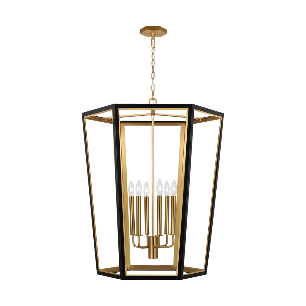Curt traditional dimmable indoor large 6-light lantern chandelier in a midnight black finish with go
