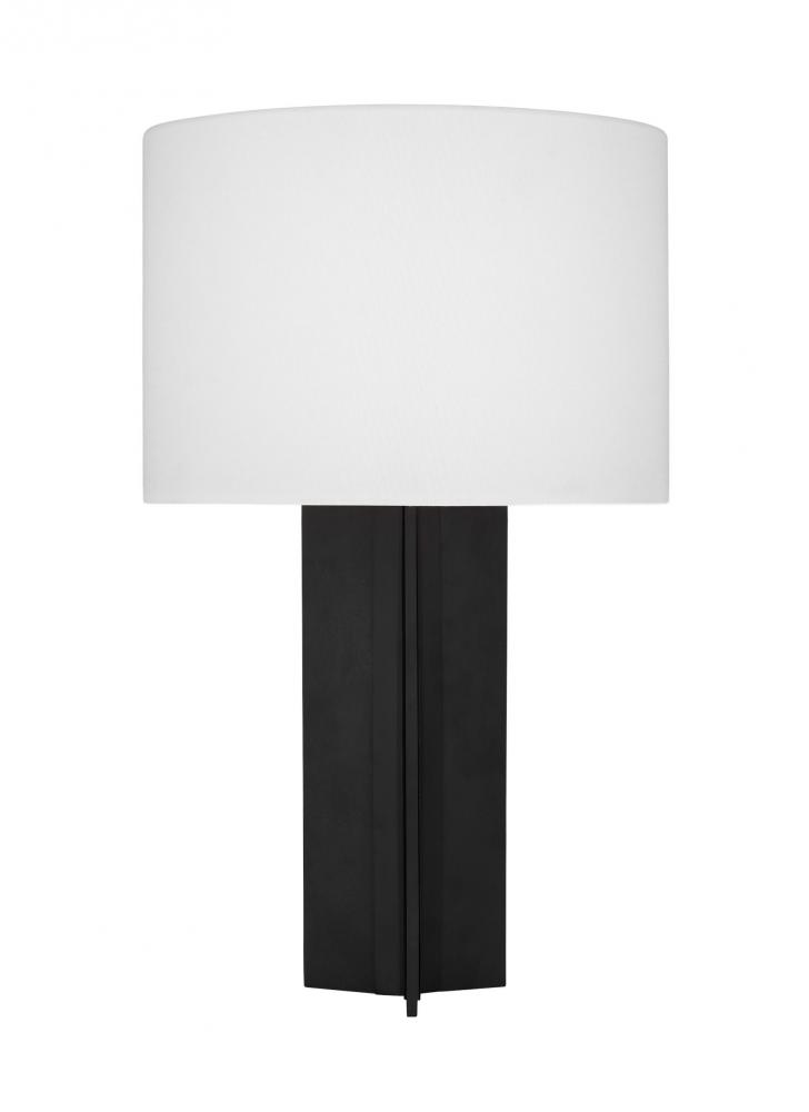 Bennett casual 1-light LED medium table lamp in aged iron grey finish with white linen fabric shade