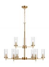 Visual Comfort & Co. Studio Collection 3190309EN-848 - Zire dimmable indoor 9-light LED chandelier in a satin brass finish with clear glass shades