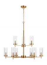 Visual Comfort & Co. Studio Collection 3190309EN-848 - Zire dimmable indoor 9-light LED chandelier in a satin brass finish with clear glass shades