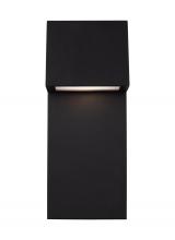 Visual Comfort & Co. Studio Collection 8663393S-12 - Rocha modern 1-light LED outdoor medium wall lantern in black finish with satin-etched glass panel